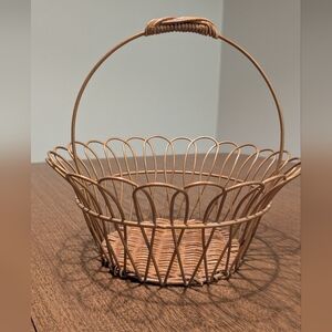 Decorative Gold Tone Metal Wire Basket W Woven Wicker Base